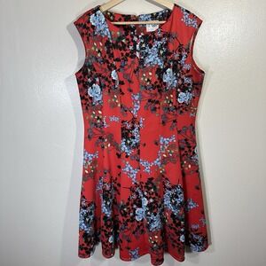 J Taylor Women's 16 Red Floral Dress